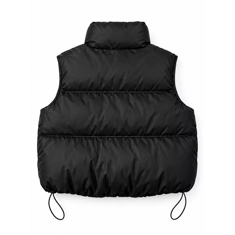Drawstring Snap Down Puffer Vest Coat Apparel and Accessories