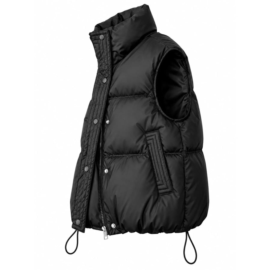 Drawstring Snap Down Puffer Vest Coat Apparel and Accessories