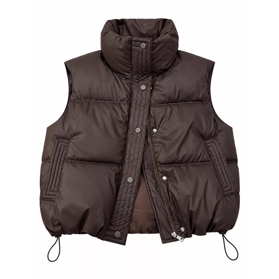 Drawstring Snap Down Puffer Vest Coat Apparel and Accessories