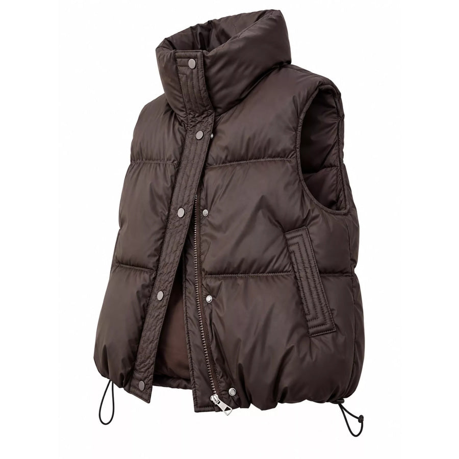 Drawstring Snap Down Puffer Vest Coat Apparel and Accessories