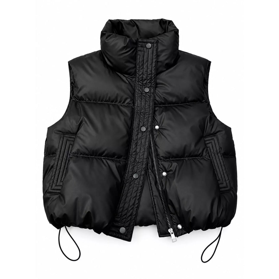 Drawstring Snap Down Puffer Vest Coat Apparel and Accessories