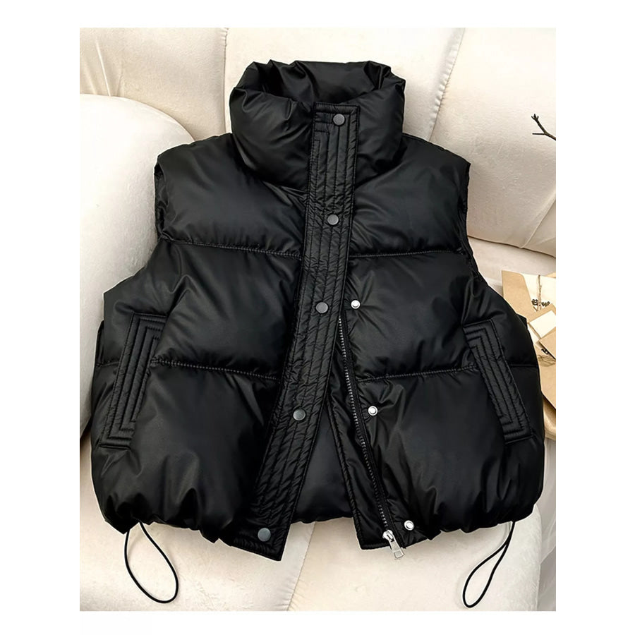 Drawstring Snap Down Puffer Vest Coat Black / M Apparel and Accessories