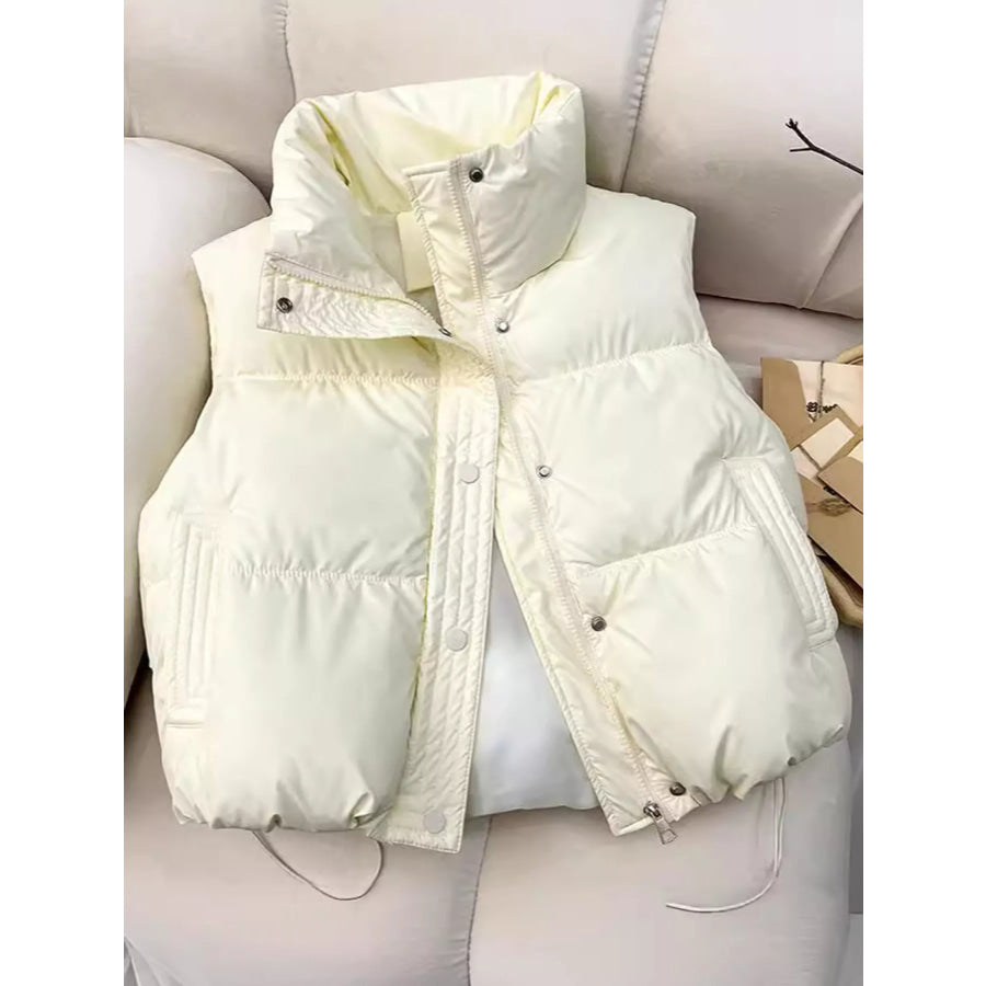 Drawstring Snap Down Puffer Vest Coat White / M Apparel and Accessories