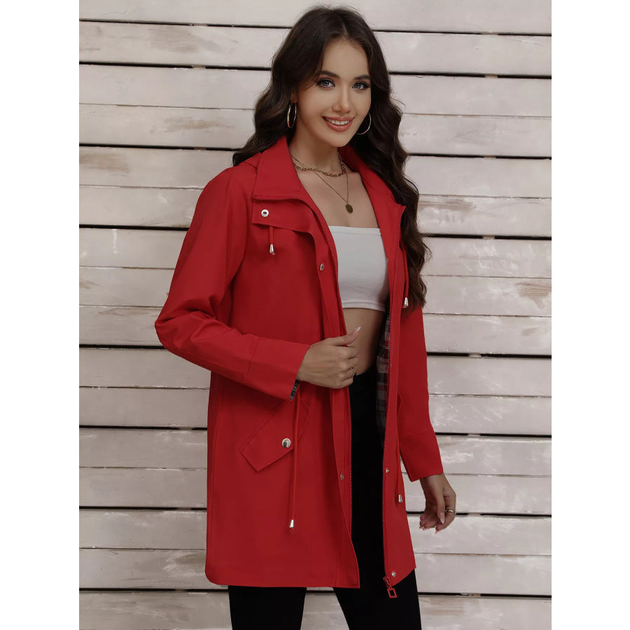 Drawstring Snap-Down Trench Coat Apparel and Accessories