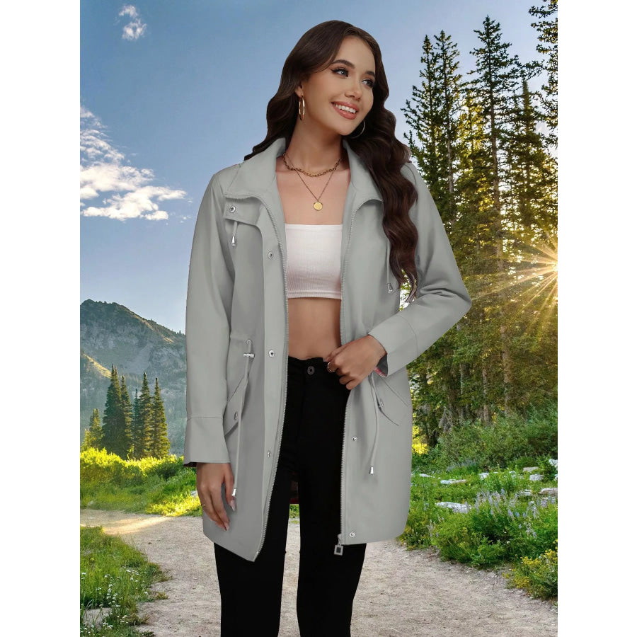 Drawstring Snap-Down Trench Coat Apparel and Accessories