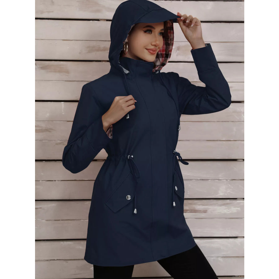 Drawstring Snap-Down Trench Coat Apparel and Accessories