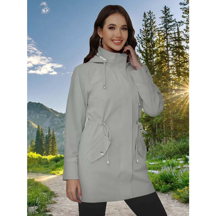 Drawstring Snap-Down Trench Coat Apparel and Accessories