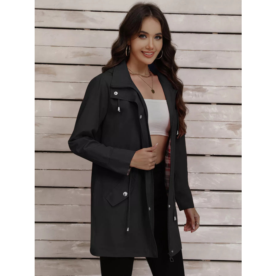 Drawstring Snap-Down Trench Coat Apparel and Accessories