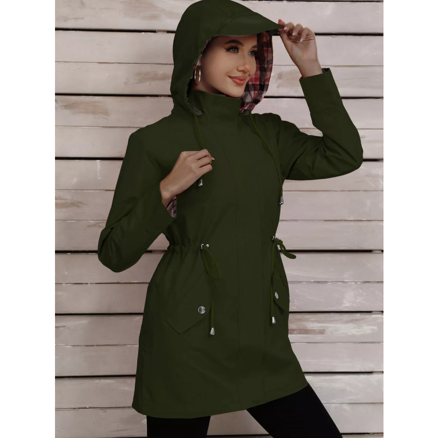 Drawstring Snap-Down Trench Coat Apparel and Accessories