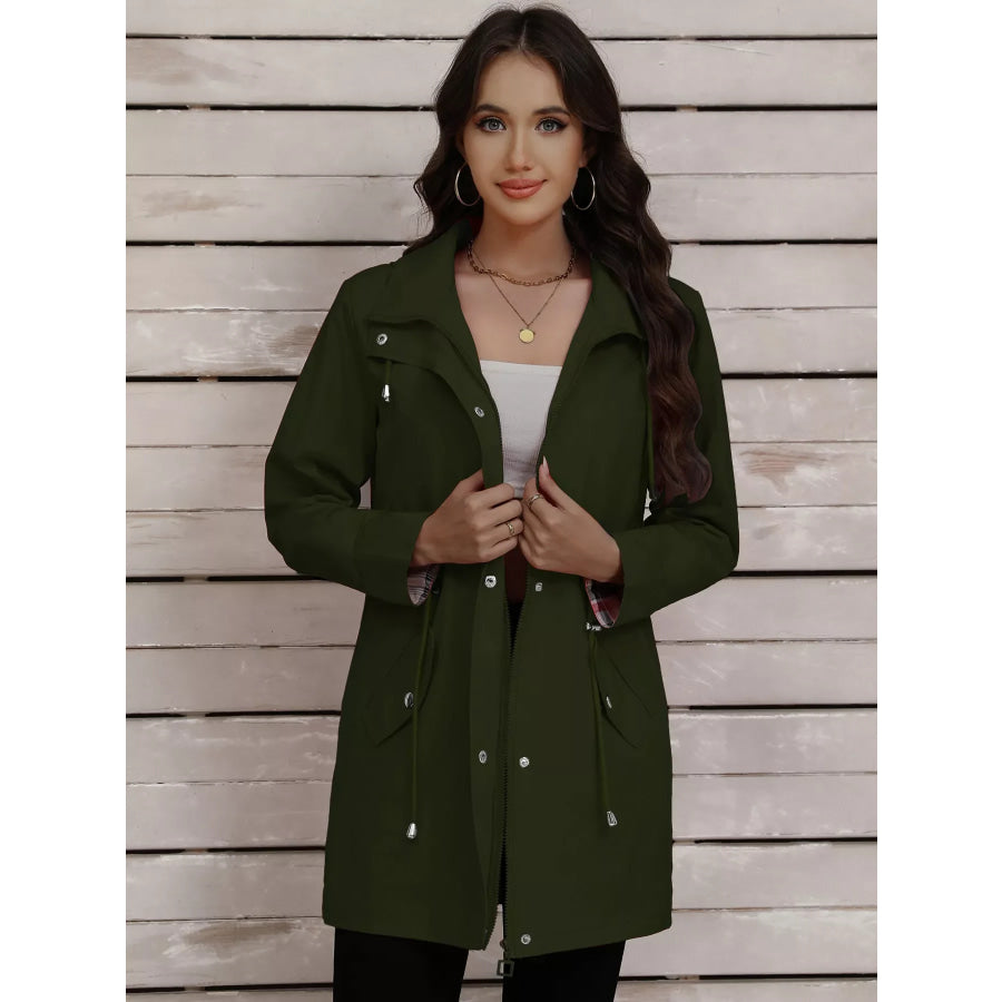Drawstring Snap-Down Trench Coat Apparel and Accessories