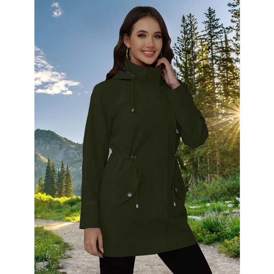 Drawstring Snap-Down Trench Coat Apparel and Accessories