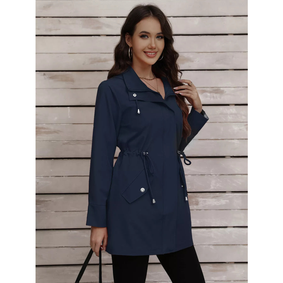 Drawstring Snap-Down Trench Coat Apparel and Accessories