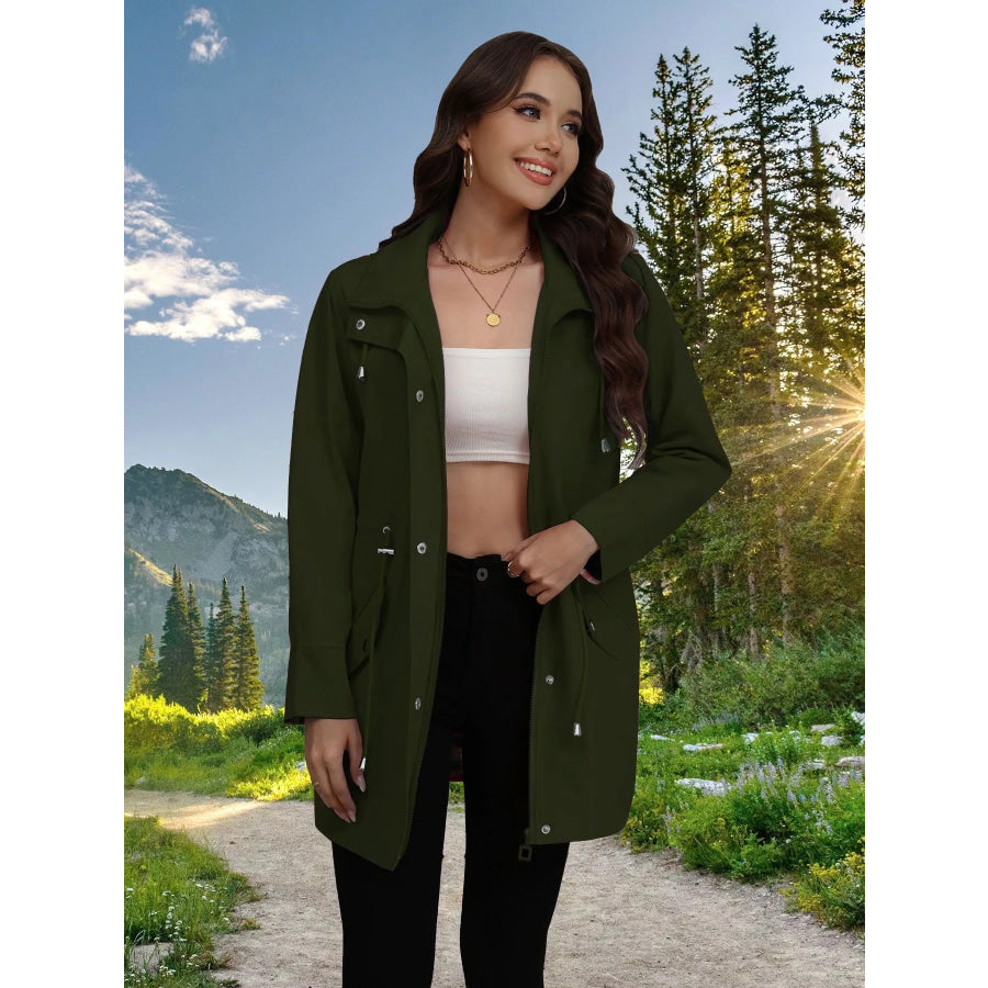 Drawstring Snap-Down Trench Coat Apparel and Accessories