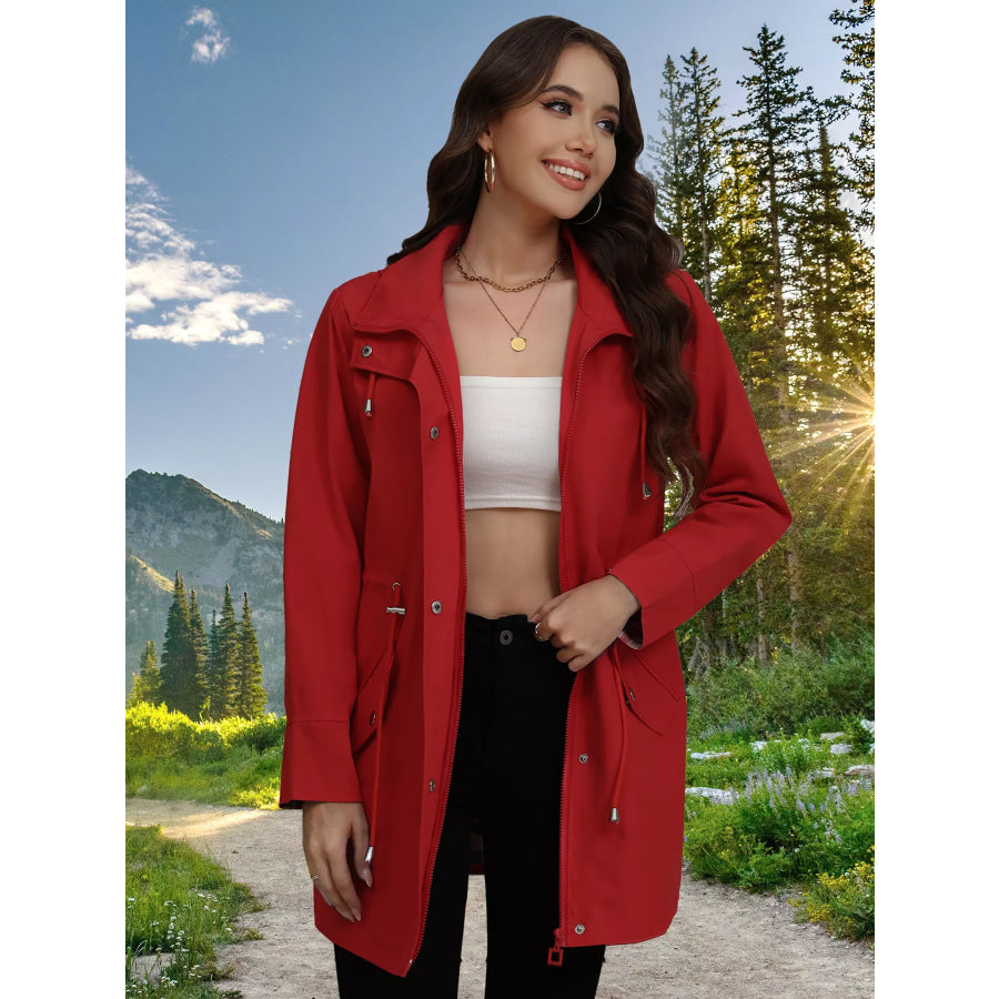Drawstring Snap-Down Trench Coat Apparel and Accessories