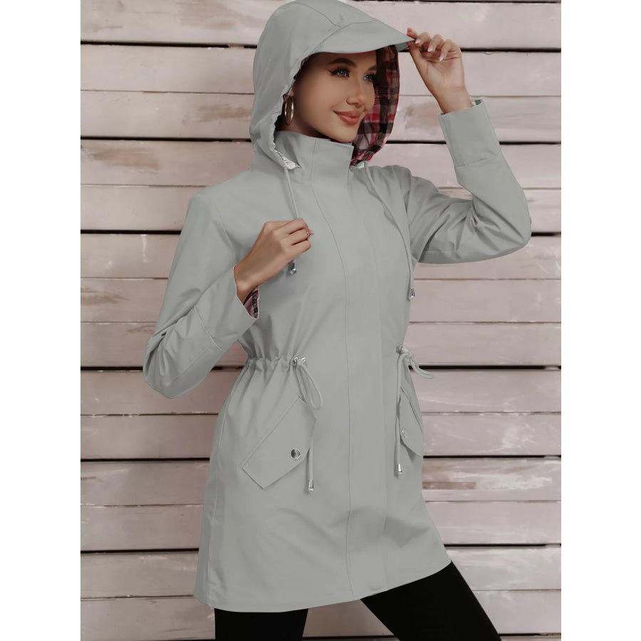 Drawstring Snap-Down Trench Coat Apparel and Accessories