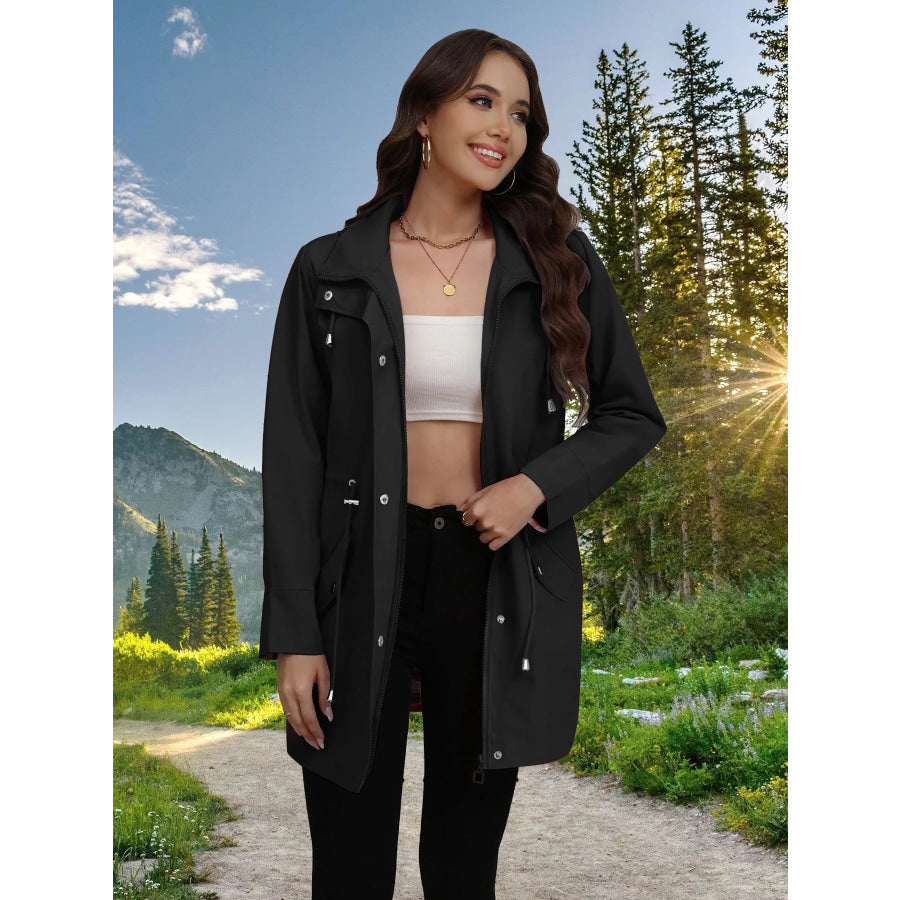 Drawstring Snap-Down Trench Coat Apparel and Accessories