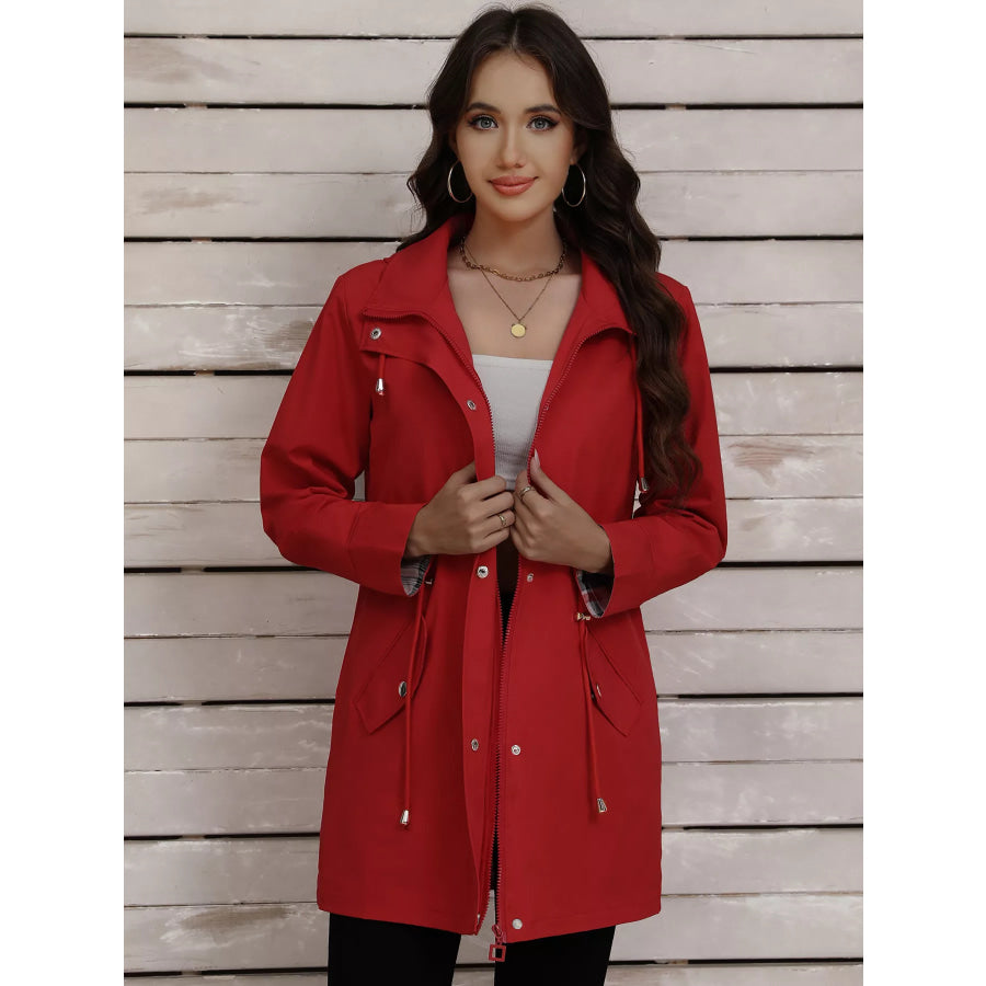 Drawstring Snap-Down Trench Coat Apparel and Accessories