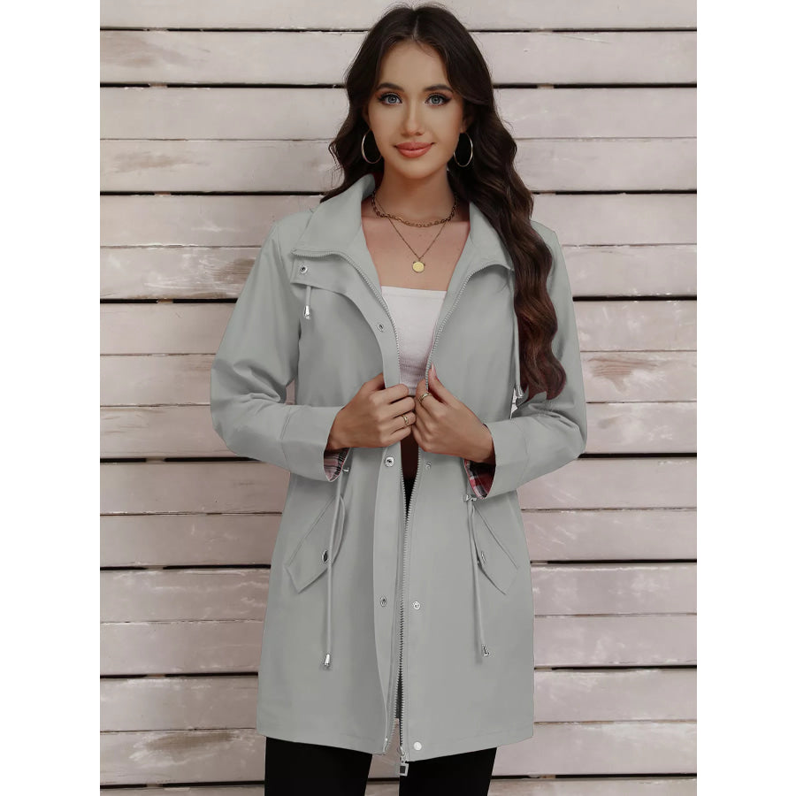 Drawstring Snap-Down Trench Coat Apparel and Accessories
