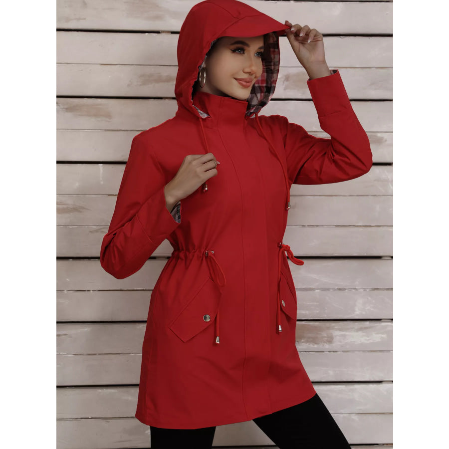 Drawstring Snap-Down Trench Coat Apparel and Accessories