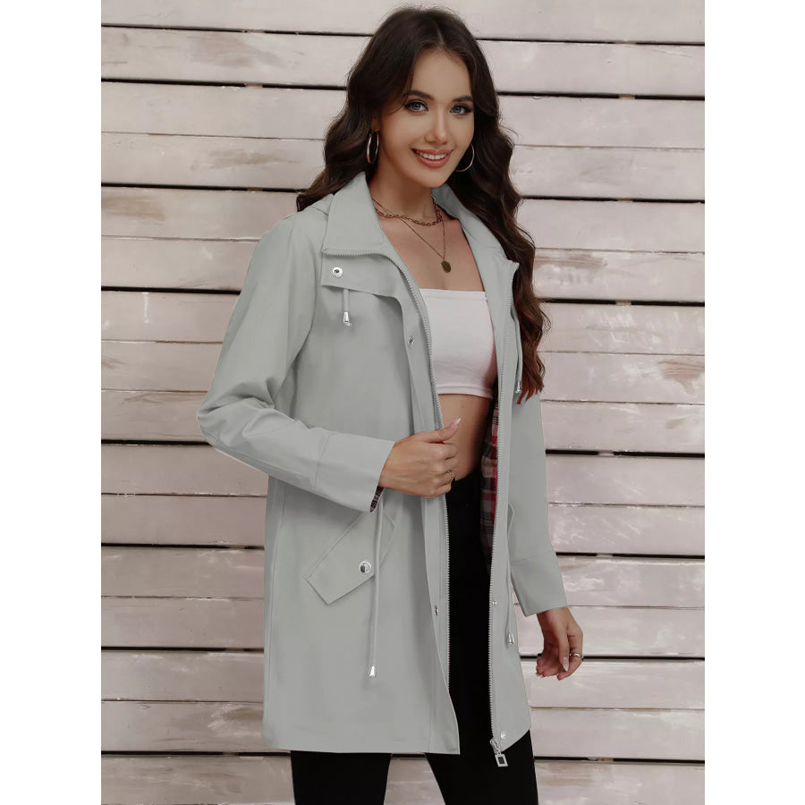 Drawstring Snap-Down Trench Coat Apparel and Accessories