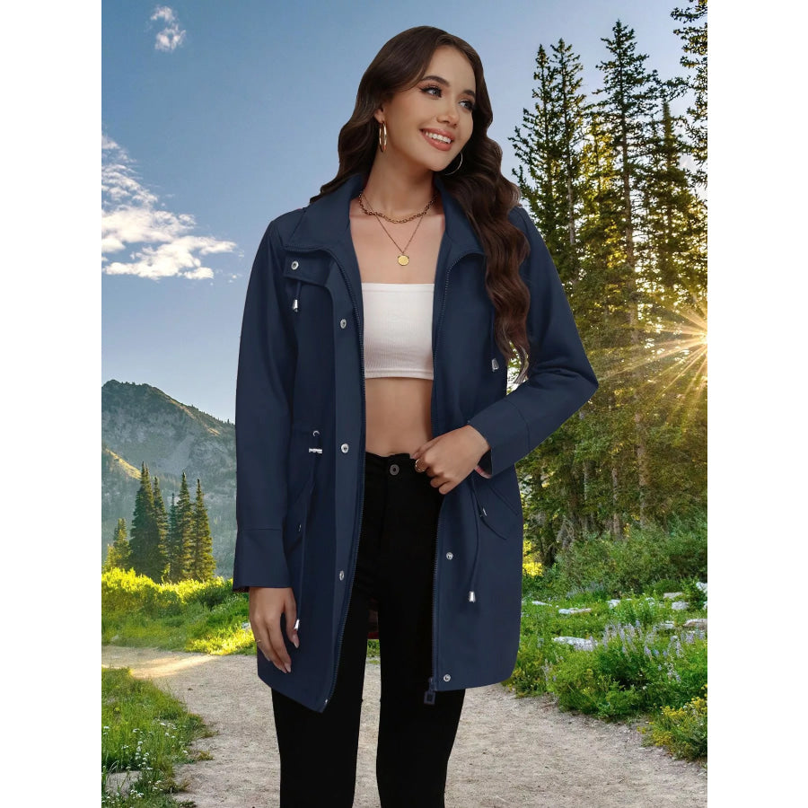 Drawstring Snap-Down Trench Coat Apparel and Accessories