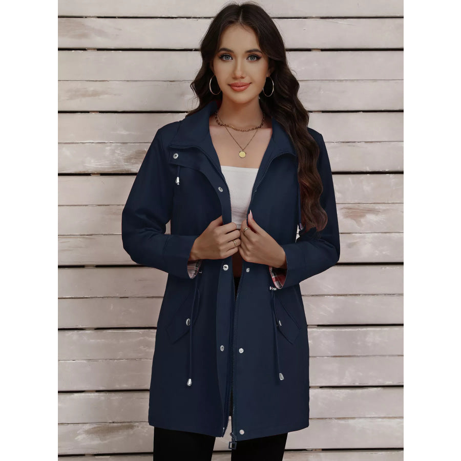 Drawstring Snap-Down Trench Coat Apparel and Accessories