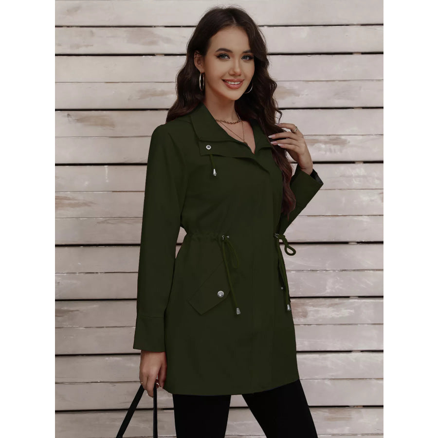 Drawstring Snap-Down Trench Coat Apparel and Accessories