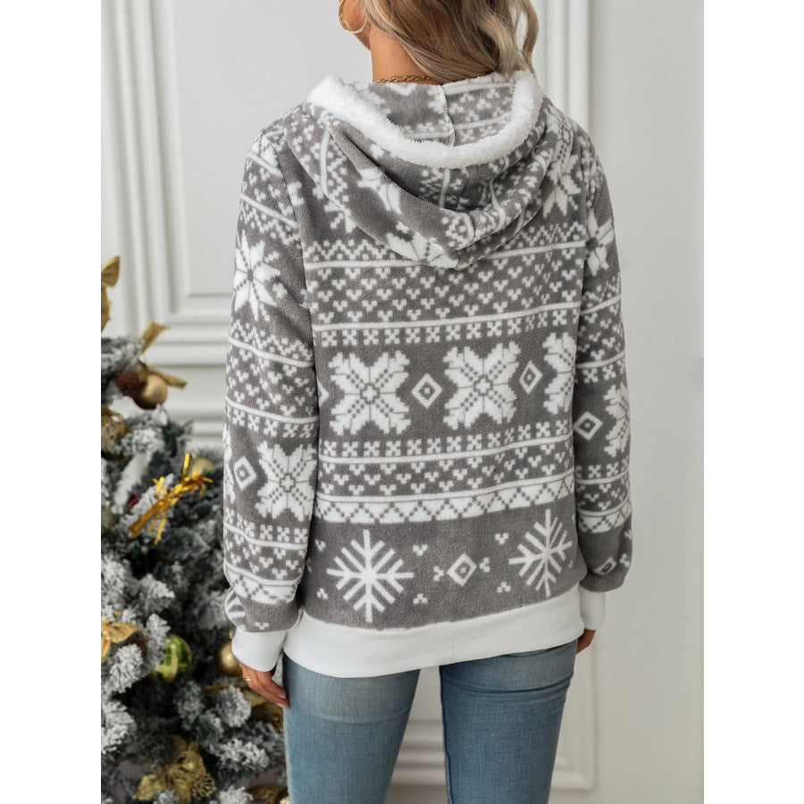 Drawstring Snowflake Zip Up Hooded Outerwear Apparel and Accessories