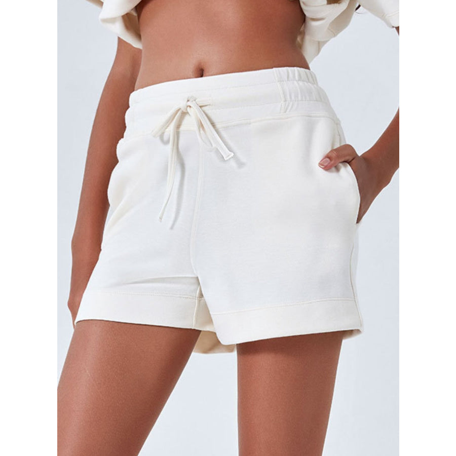 Drawstring Solid Color Shorts with Pockets Cream / S Apparel and Accessories