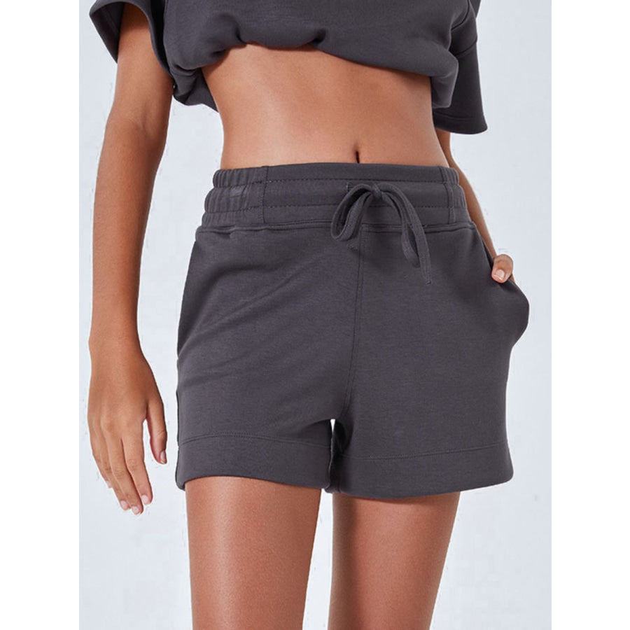 Drawstring Solid Color Shorts with Pockets Dark Gray / S Apparel and Accessories