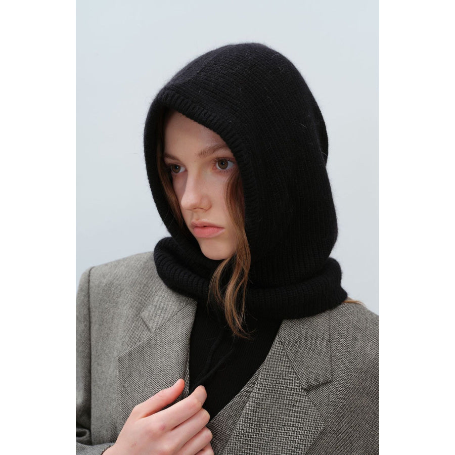 Drawstring Solid Color Thermal Knit Hat Black / One Size Apparel and Accessories