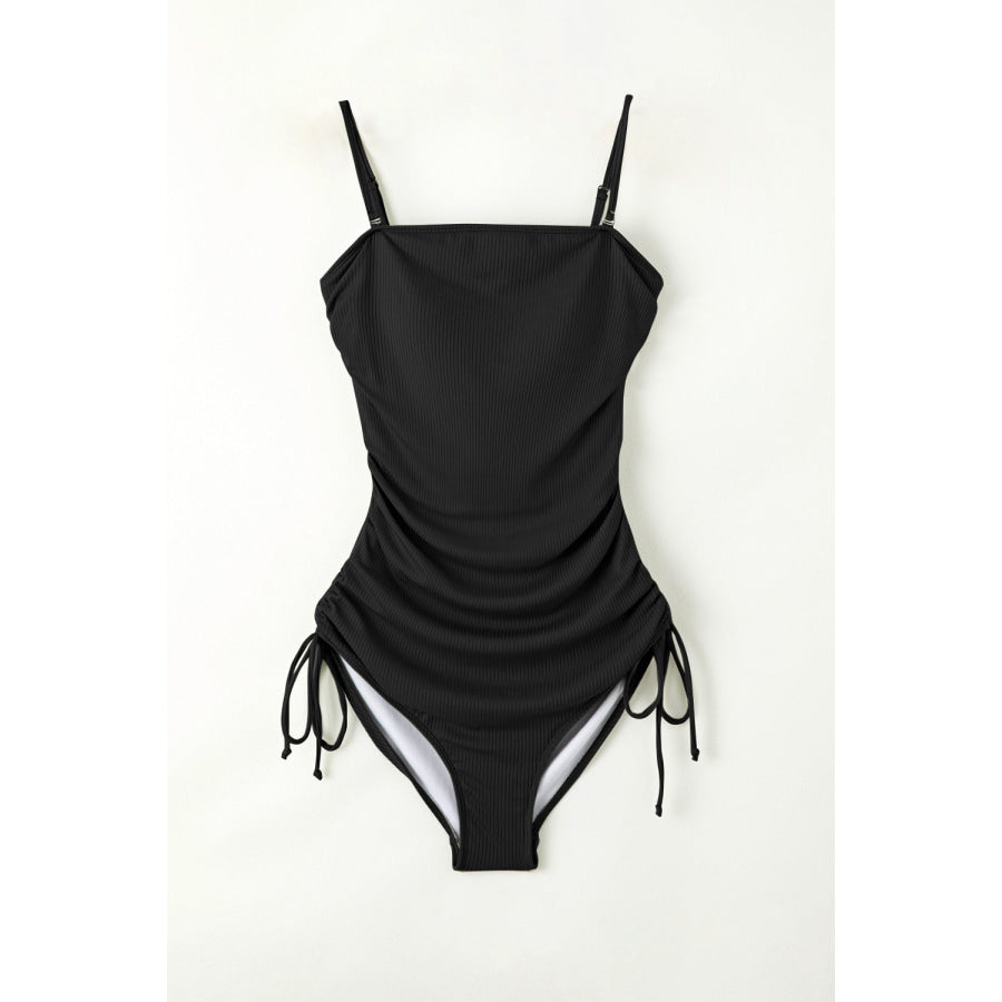 Drawstring Spaghetti Strap One-Piece Swimwear Apparel and Accessories