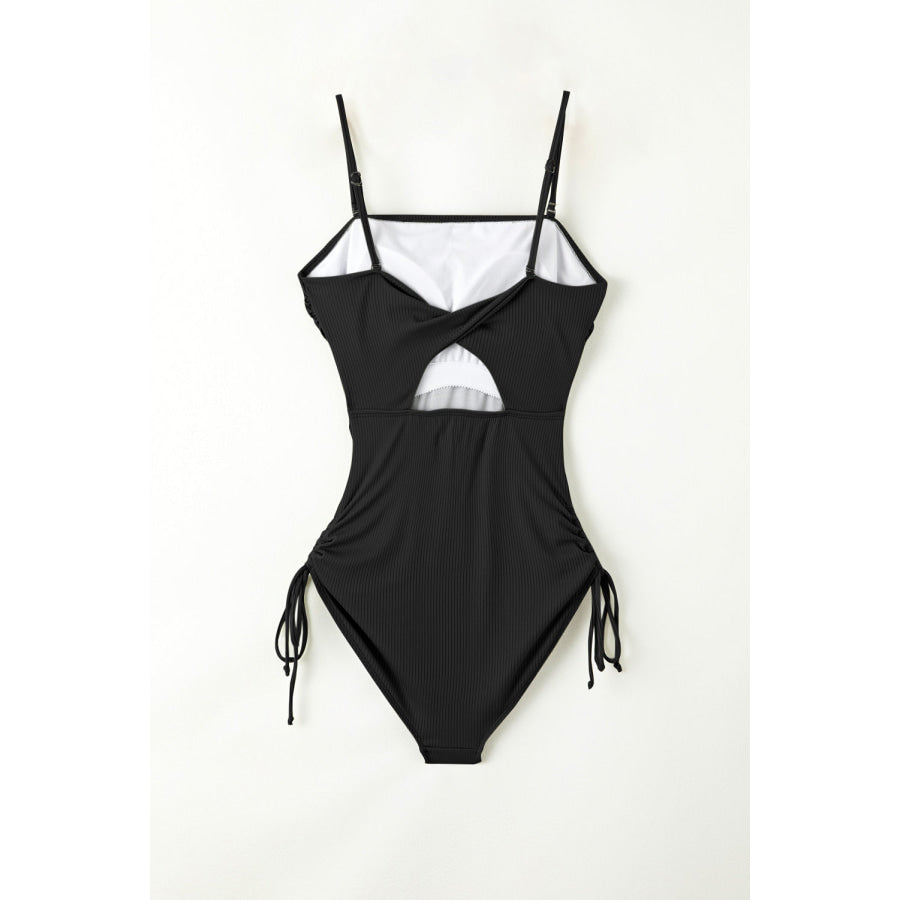 Drawstring Spaghetti Strap One-Piece Swimwear Apparel and Accessories