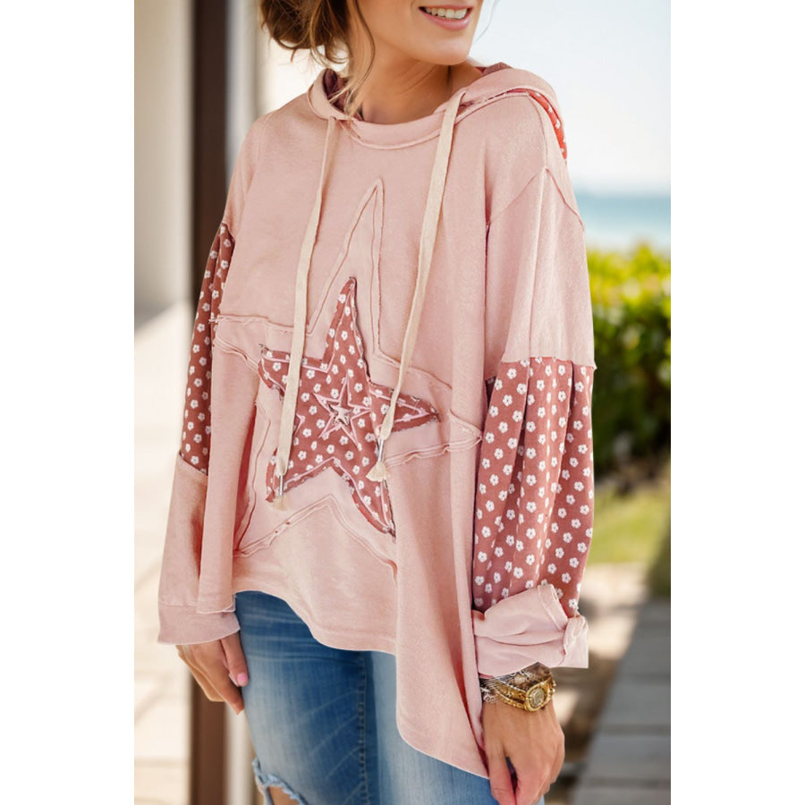 Drawstring Star Long Sleeve Hoodie Dusty Pink / S Apparel and Accessories