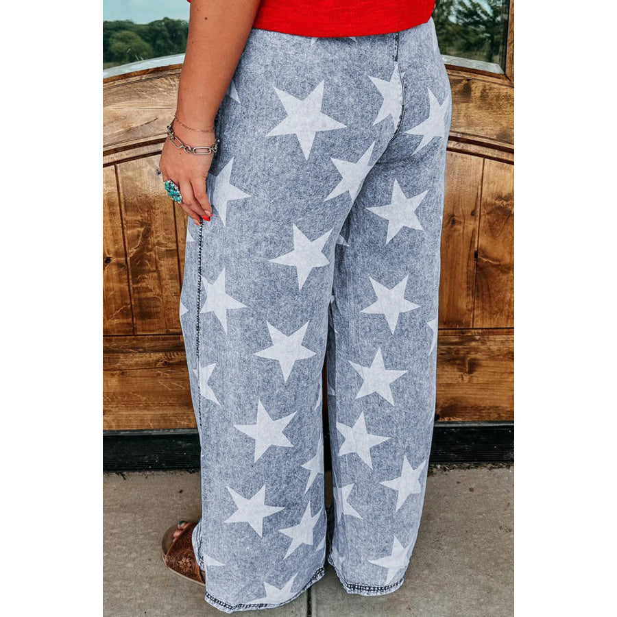 Drawstring Star Wide Leg Jeans Apparel and Accessories