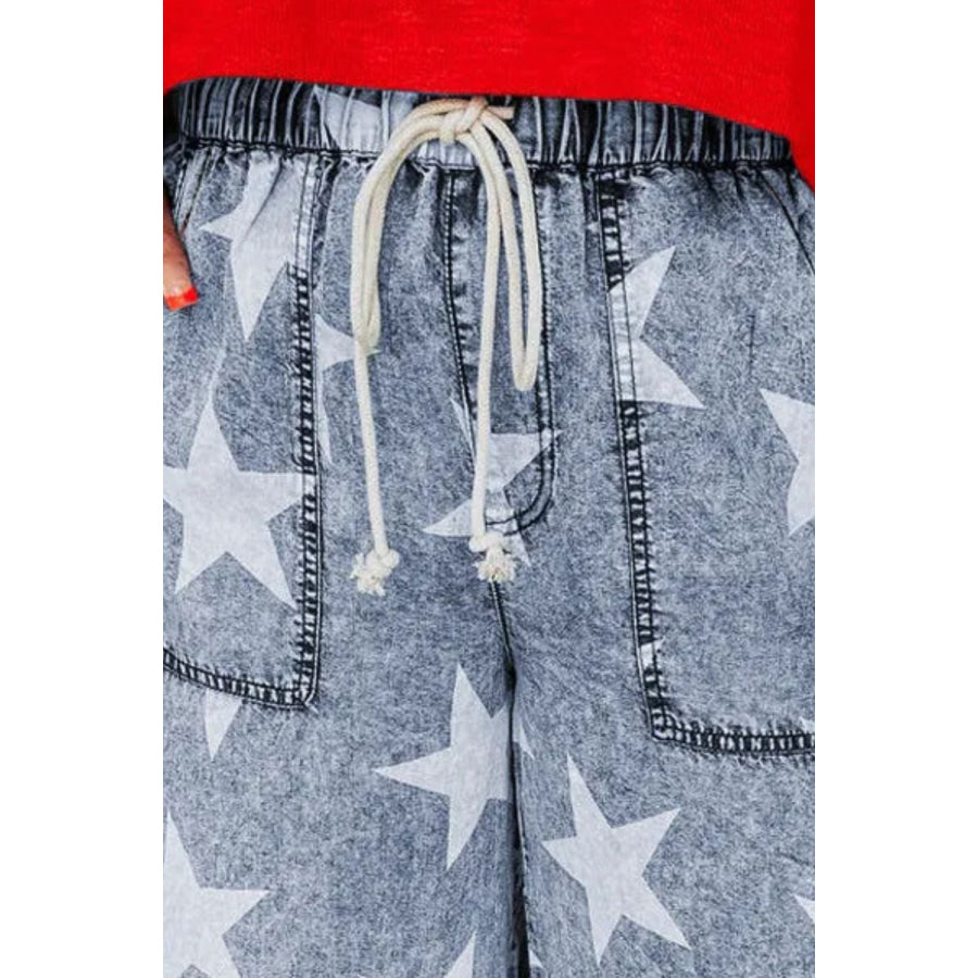 Drawstring Star Wide Leg Jeans Apparel and Accessories