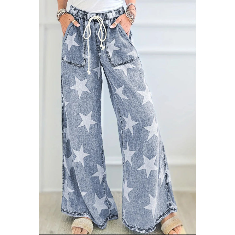 Drawstring Star Wide Leg Jeans Medium / 6 Apparel and Accessories