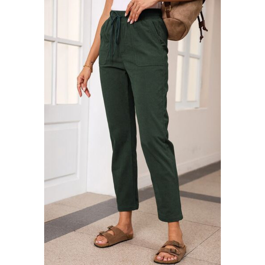 Drawstring Straight Pants with Pockets Black Forest / S Apparel and Accessories