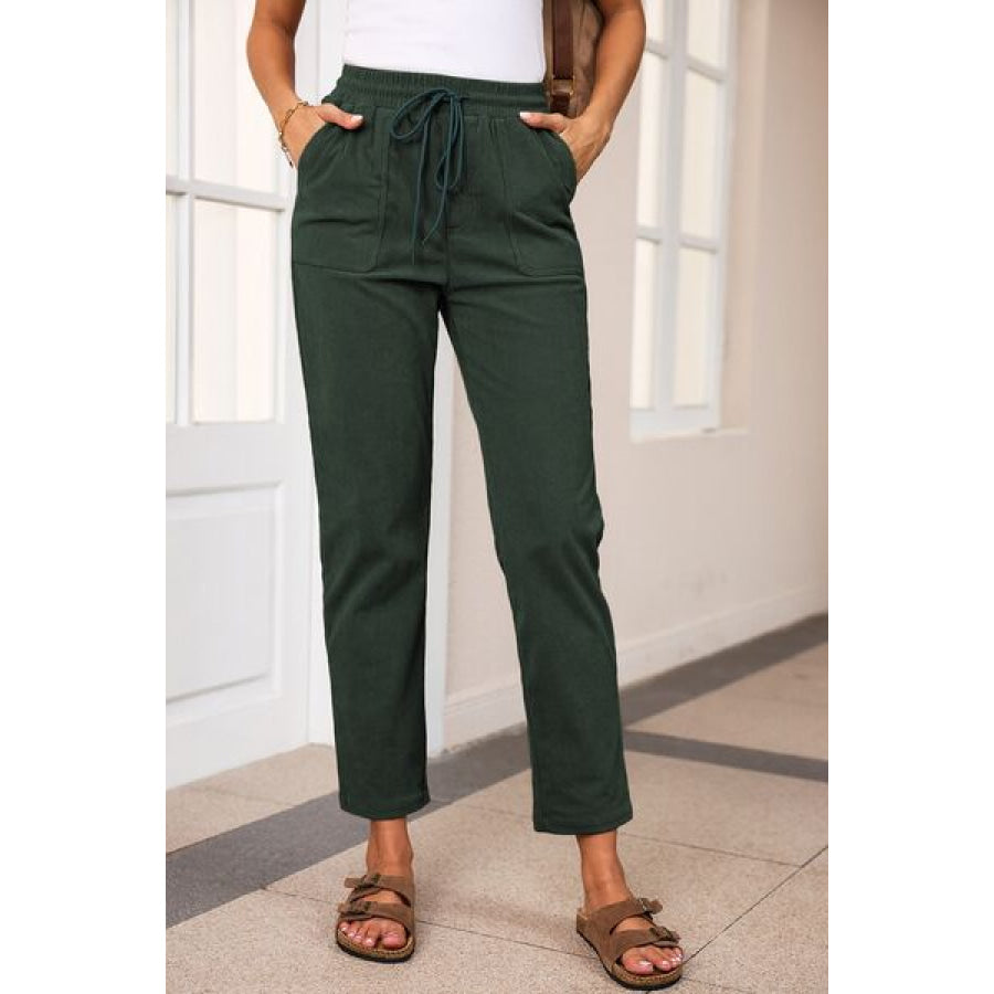 Drawstring Straight Pants with Pockets Black Forest / S Apparel and Accessories