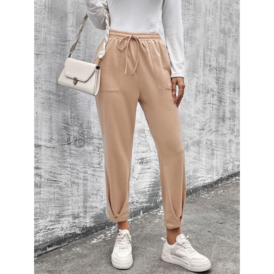 Drawstring Straight Pants with Pockets Clothing