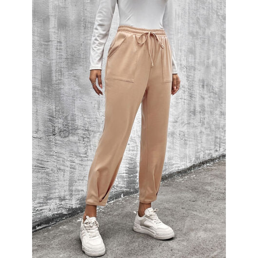 Drawstring Straight Pants with Pockets Clothing