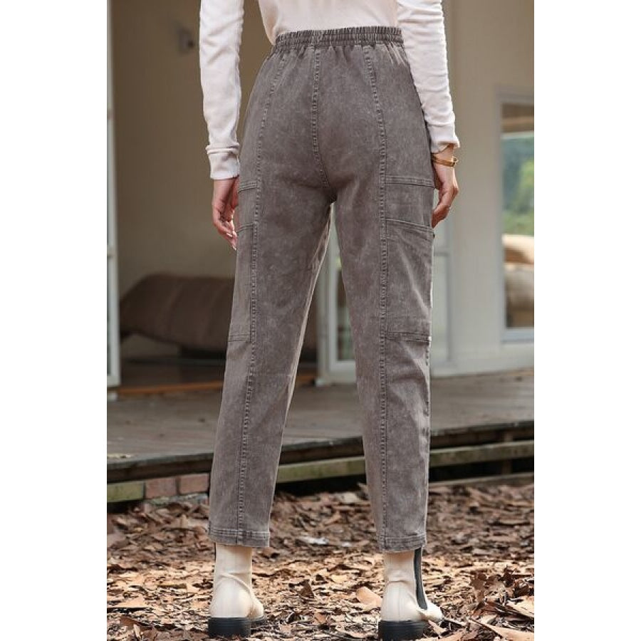 Drawstring Straight Pants with Pockets Charcoal / S Clothing