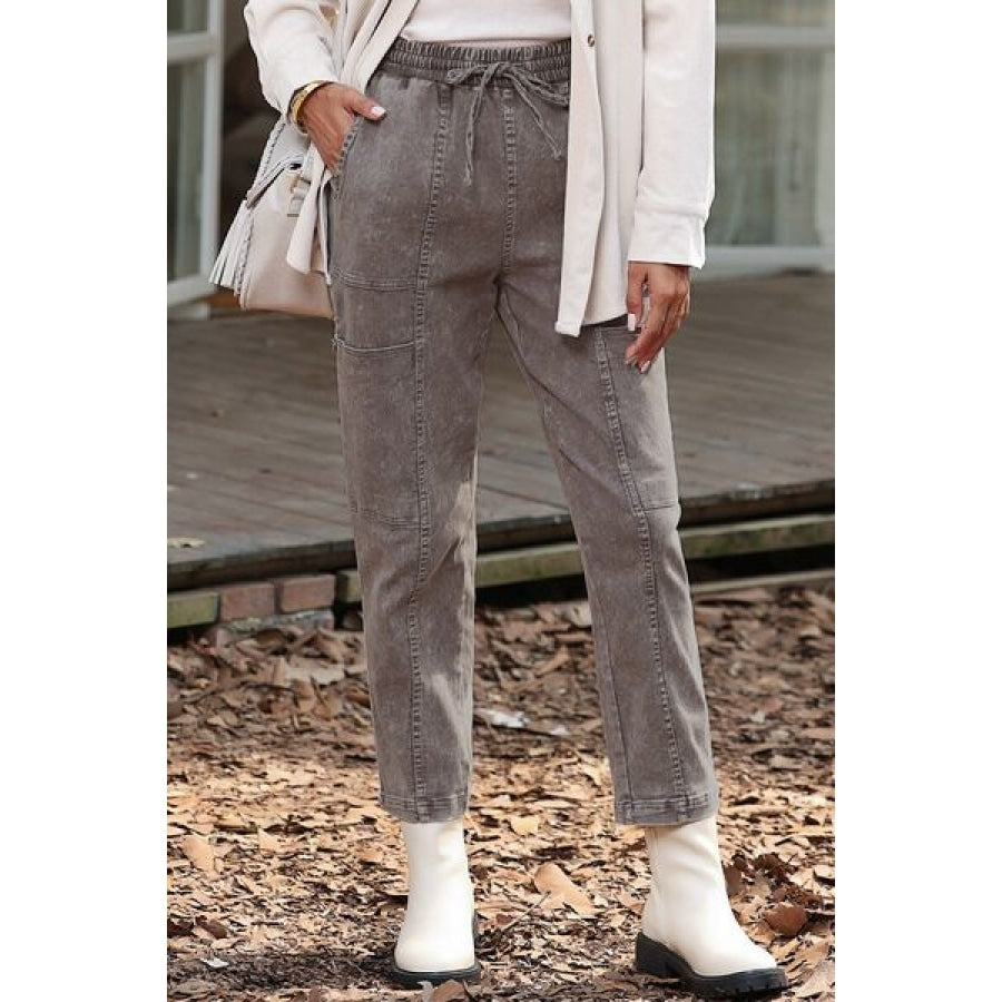 Drawstring Straight Pants with Pockets Clothing