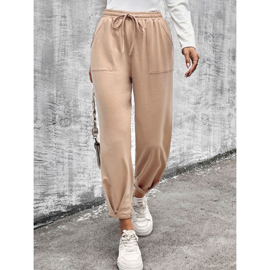 Drawstring Straight Pants with Pockets Clothing