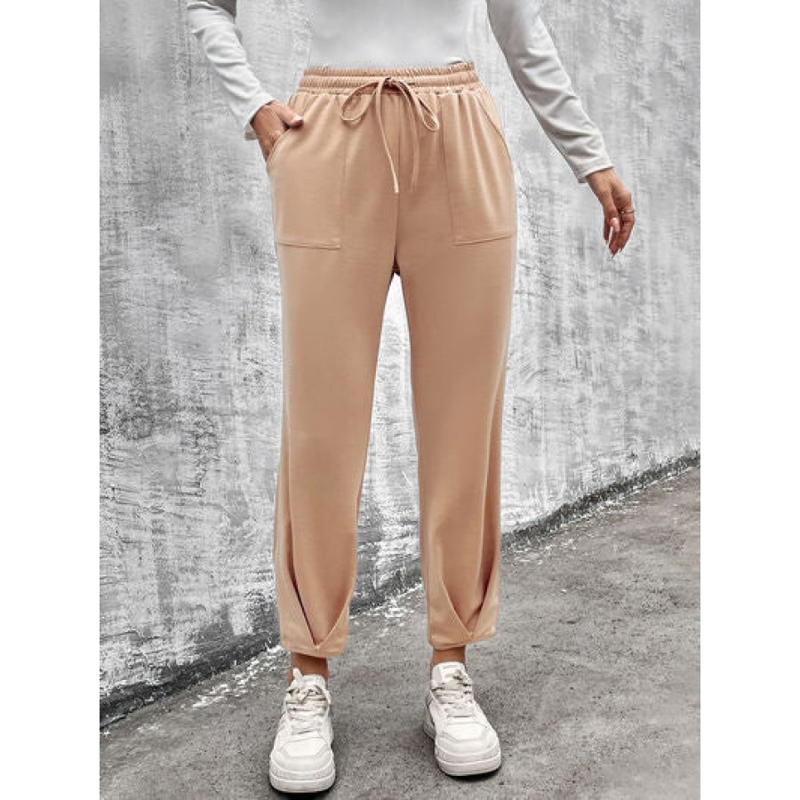 Drawstring Straight Pants with Pockets Clothing