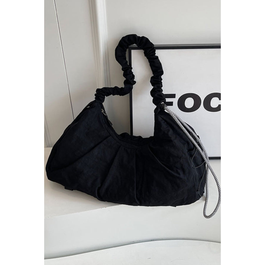 Drawstring Strap Ruched Crossbody Bag Apparel and Accessories