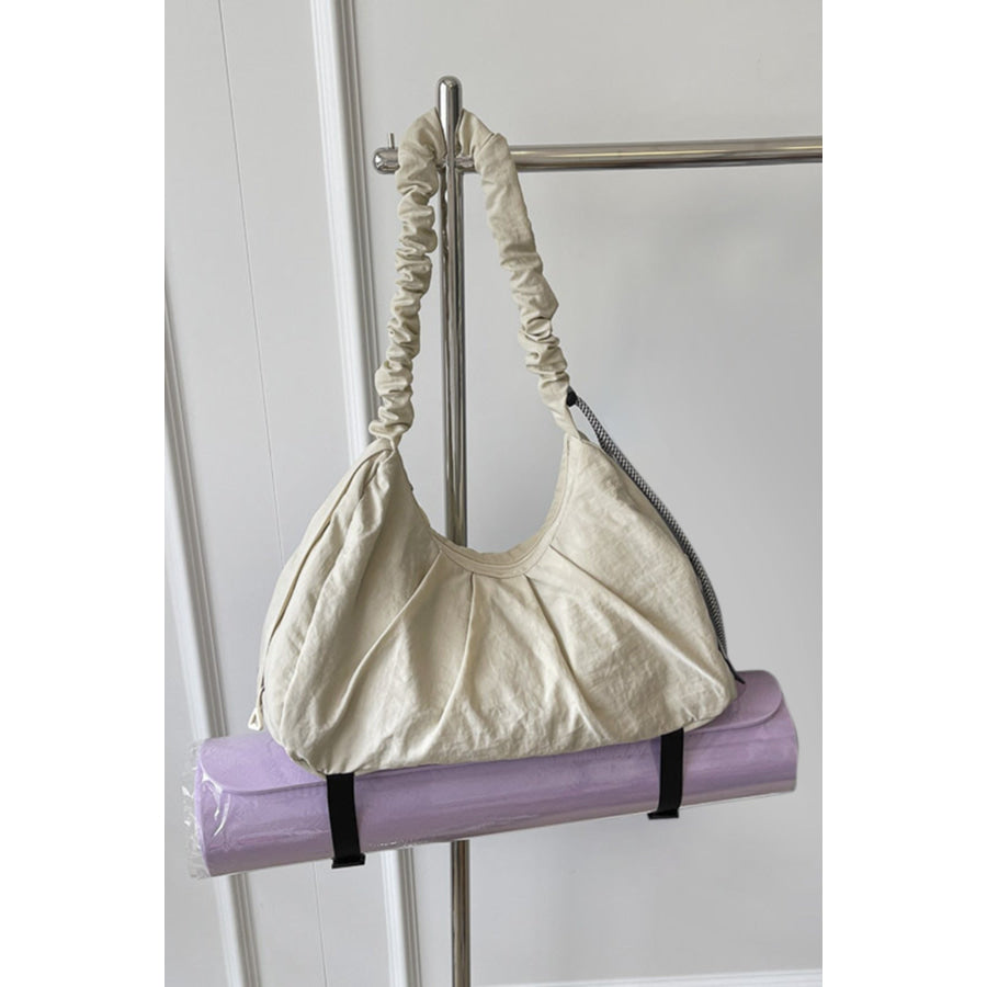 Drawstring Strap Ruched Crossbody Bag Apparel and Accessories