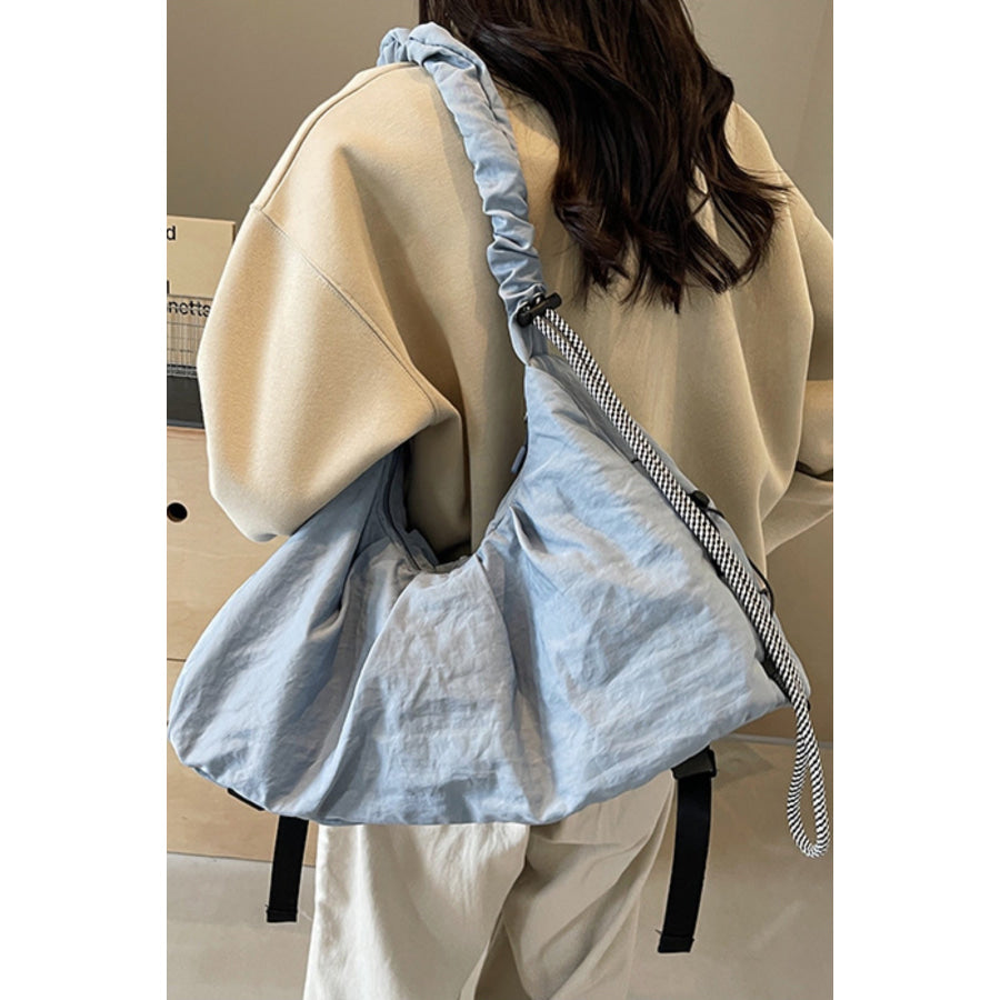 Drawstring Strap Ruched Crossbody Bag Light Blue / One Size Apparel and Accessories