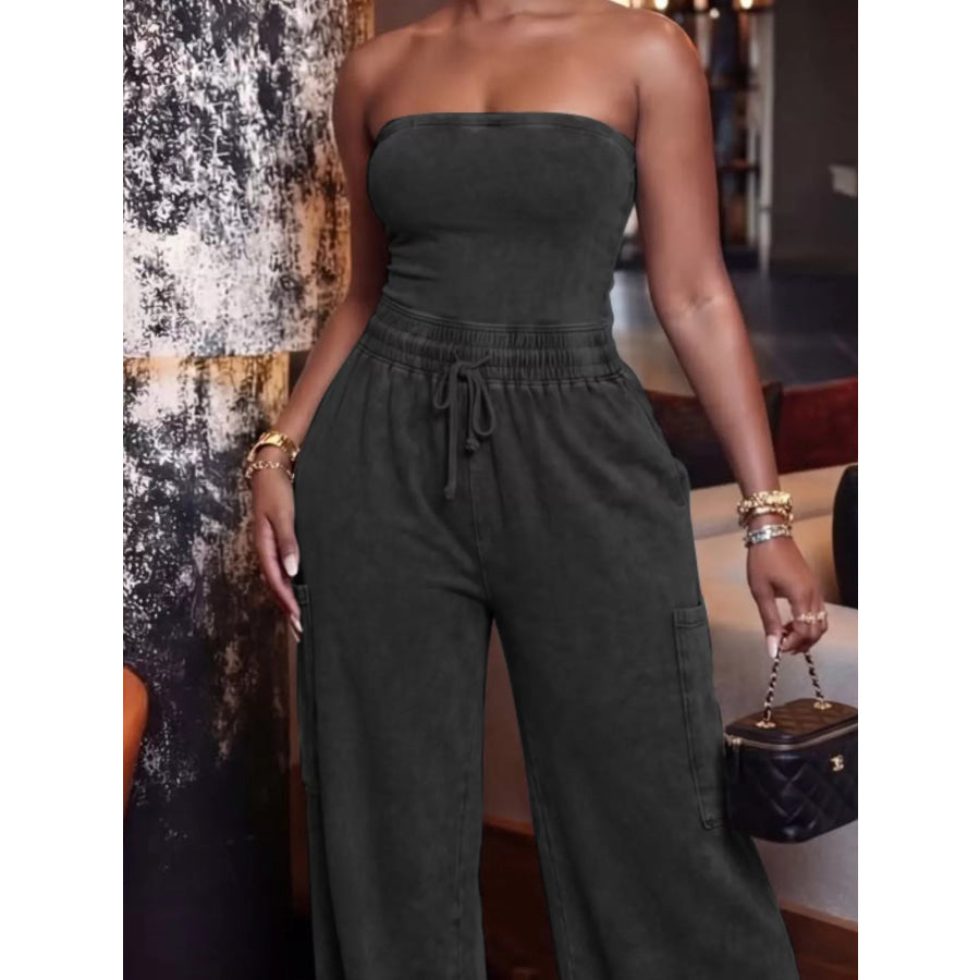 Drawstring Strapless Wide-Leg Jumpsuit Apparel and Accessories