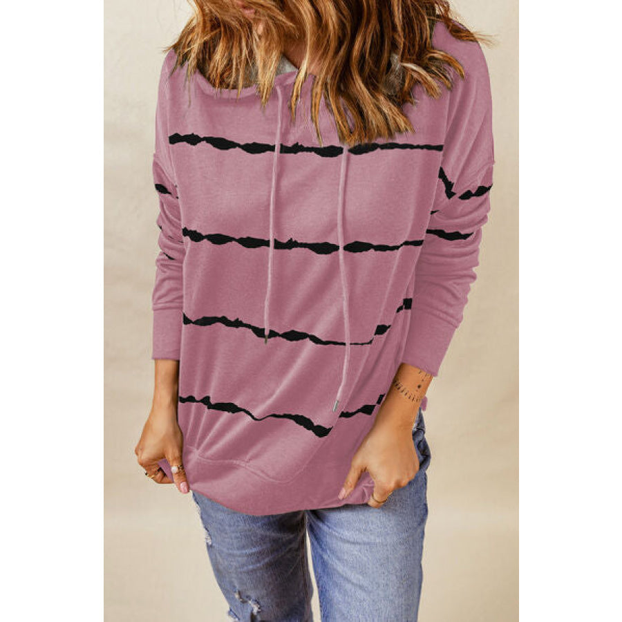 Drawstring Striped Dropped Shoulder Hoodie Apparel and Accessories